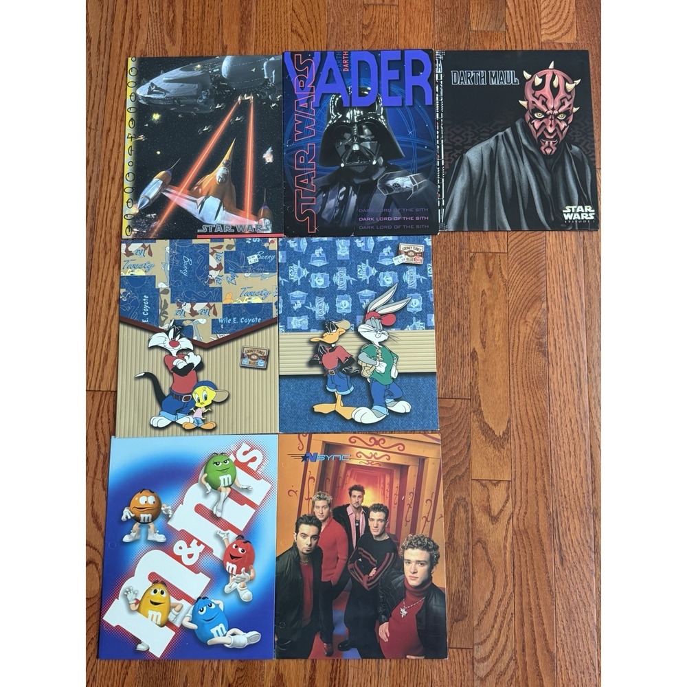 VTG 1990s Character School Folder Lot Star Wars NSYNC Looney Tunes M&M Unused
